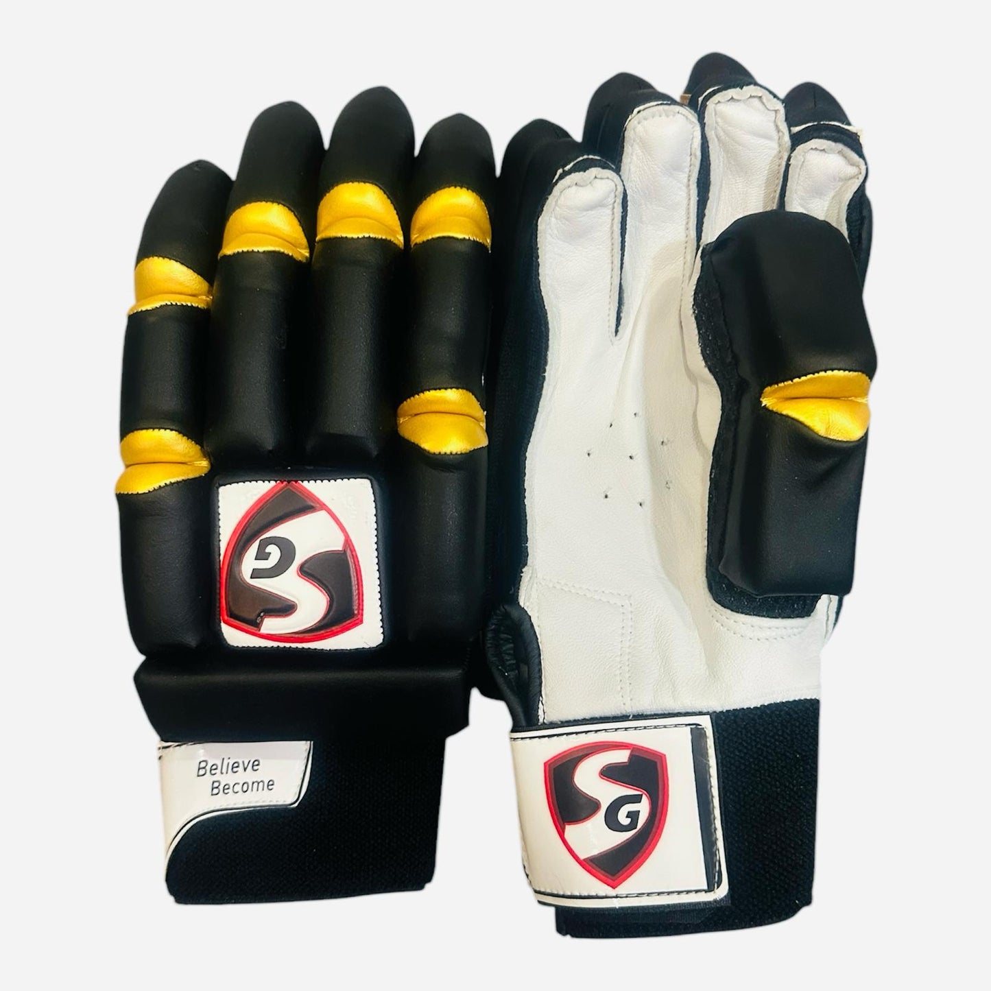 SG HILITE Black  GOLD CRICKET BATTING GLOVES | PITTARDS LEATHER