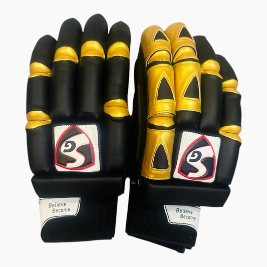 SG HILITE Black  GOLD CRICKET BATTING GLOVES | PITTARDS LEATHER